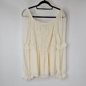 Hayden Sheer Babydoll Smocked Cream Color Milkmaid Peasant Celestial Top